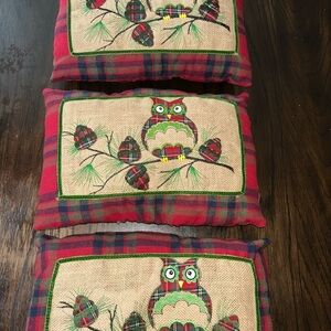 Festive Owl Embroidered Holiday Pillows - Set of 3